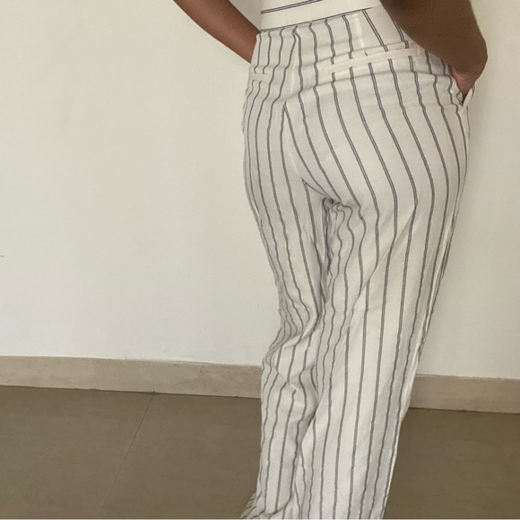 Zara Double striped white trousers with black stripes wide straight leg - Picture 4 of 5